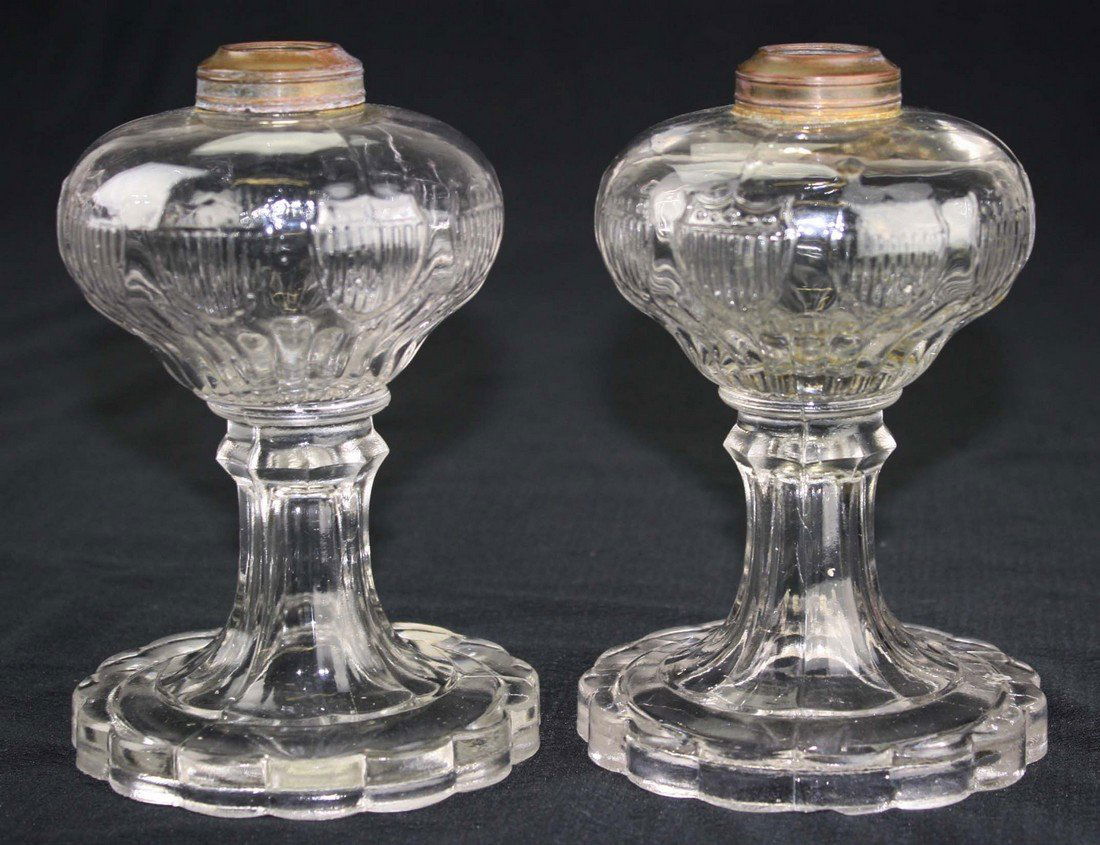 pr of 19th c pattern molded fluid lamps, Federal shield (1 of 3)