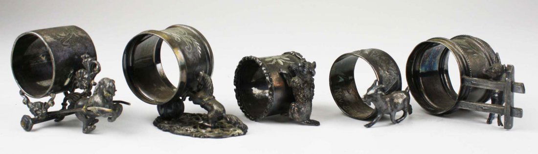 lot of 5 silver plated figural napkin rings incl; horse (1 of 7)