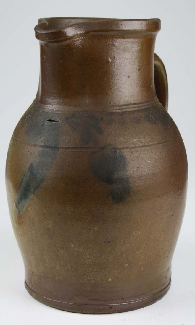 mid 19th c Pennsylvania stoneware pitcher, dark burnt (1 of 4)