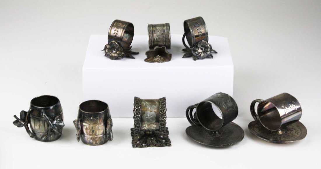 lot of 8 silver plated napkin rings incl; floral, lily (1 of 5)
