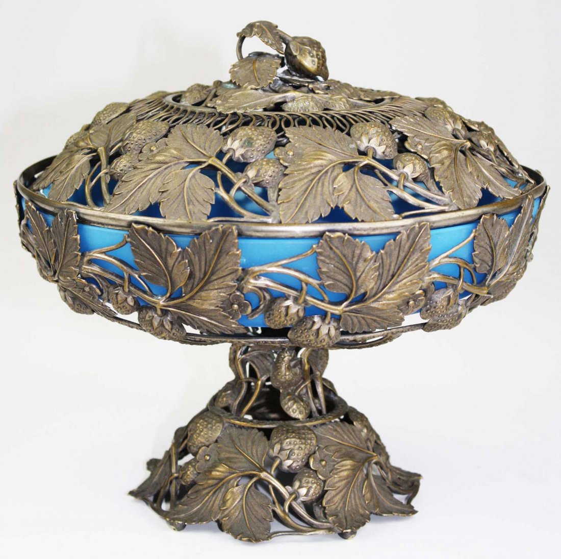 ornate open filagree strawberry motif silver plated (1 of 4)