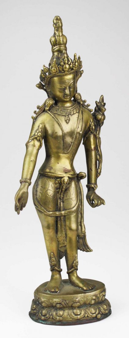 early to mid 20th c Cambodian brass bodhisattva, copper (1 of 4)