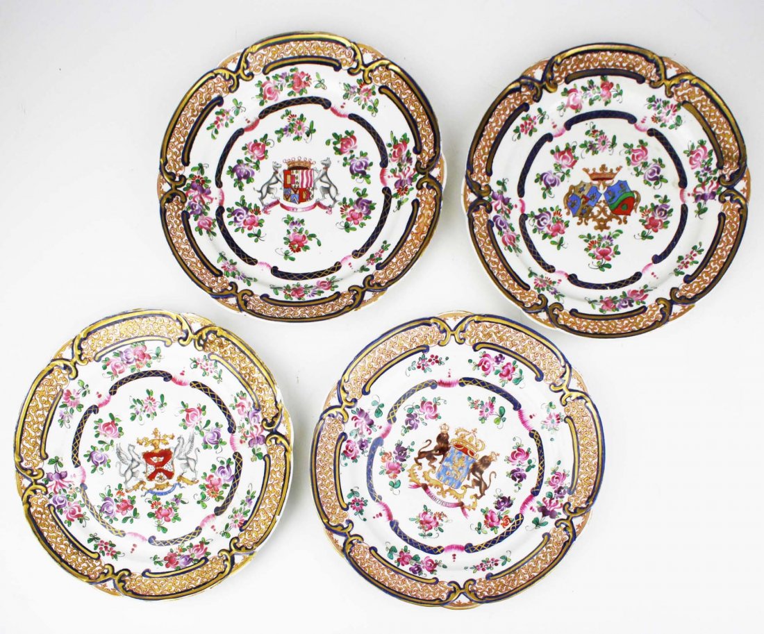 set of 4 early 19th c Chinese export dinner plates with (1 of 5)