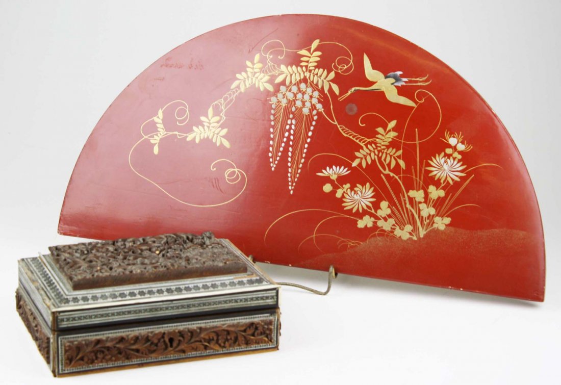 early 20th c Indo-Persian carved & inlaid box, losses, (1 of 3)