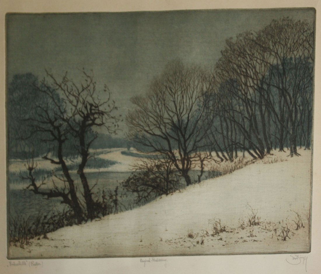 Emil Singer (French 1882-1942) Winterstille Engraving: Emil Singer (French 1882-1942) Winterstille Engraving and aquatint 12 x 16"
