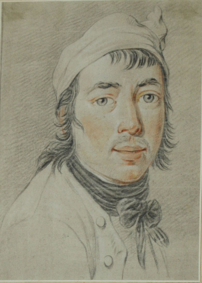 attr. Jean-Baptiste Grueze (French 1725-1801) portrait: attr. Jean-Baptiste Grueze (French 1725-1801) portrait of a man- Charcoal and conte on watermarked lined paper 8 x 6"