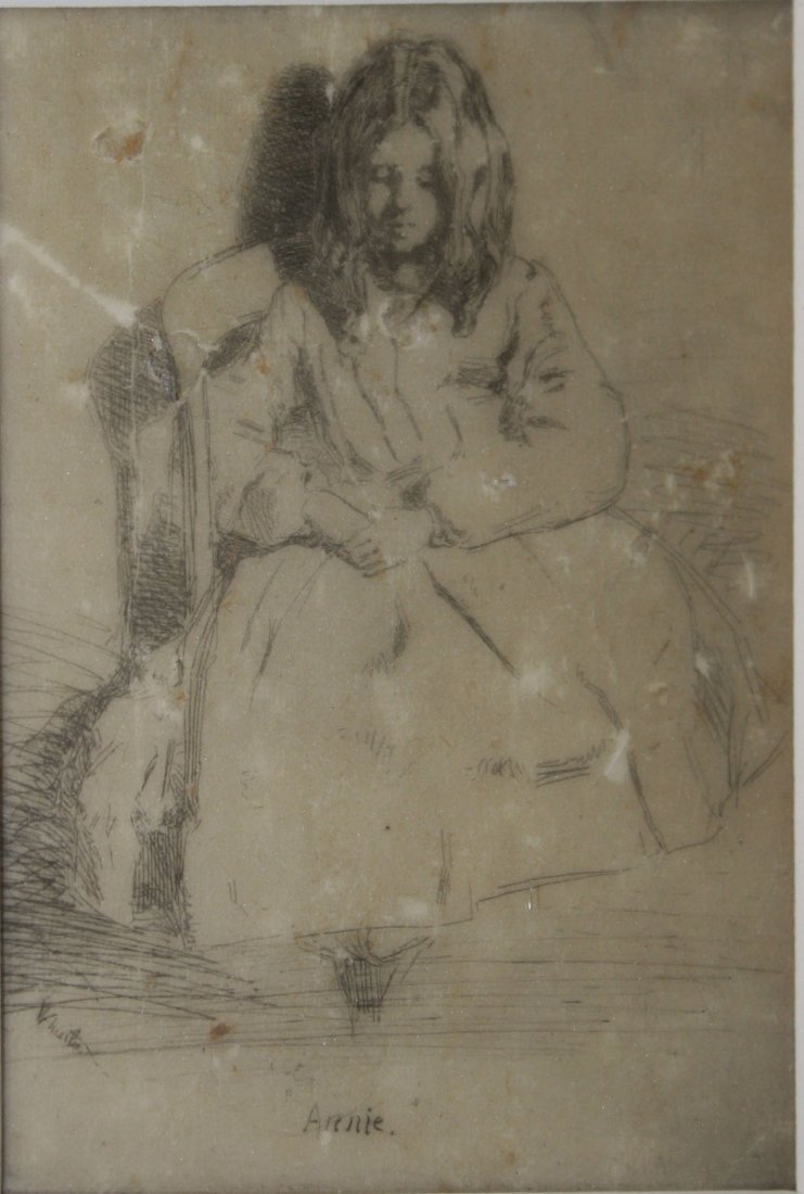 James Abbot McNeil Whistler (American 1834-1903) Annie: James Abbot McNeil Whistler (American 1834-1903) Annie Seated drypoint engraving on paper as found 5 x 3.5"