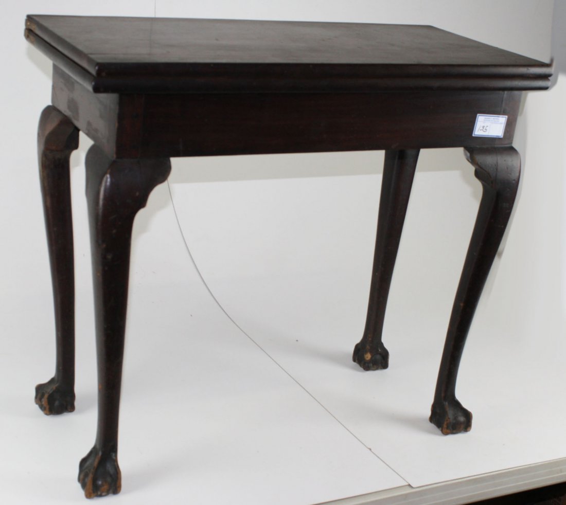 18th c Chippendale mahogany ball and claw foot lift top: 18th c Chippendale mahogany ball and claw foot lift top card table, heavy dense mahogany, secondary pine. 32"w x 28"h. Mid Atlantic or Southern.