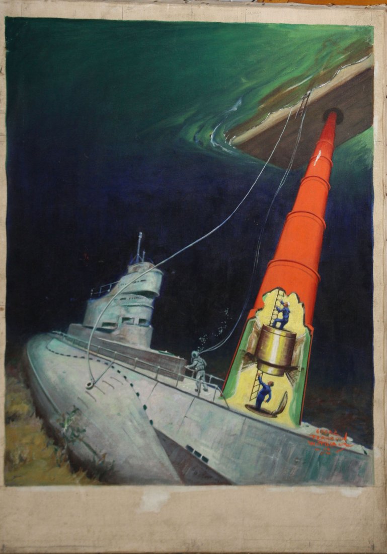 Edgar Franklin Wittmack (American 1894-1956) Popular: Edgar Franklin Wittmack (American 1894-1956) Popular Science October 1932 cover- Featuring whirlpool tube for daring submarine rescues! 35 x 26" o/c signed right side dated reverse