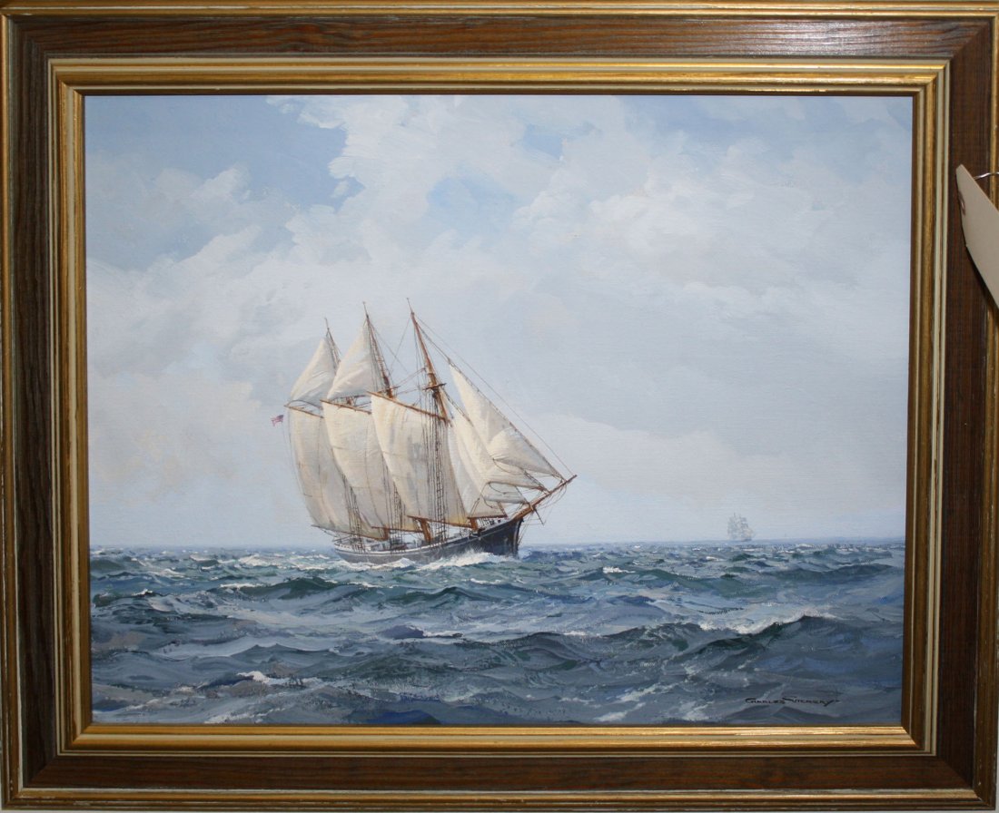 Charles Vickery (American 1913-1998) Clipper under sail: Charles Vickery (American 1913-1998) Clipper under sail o/c 16 x 20" signed lower right