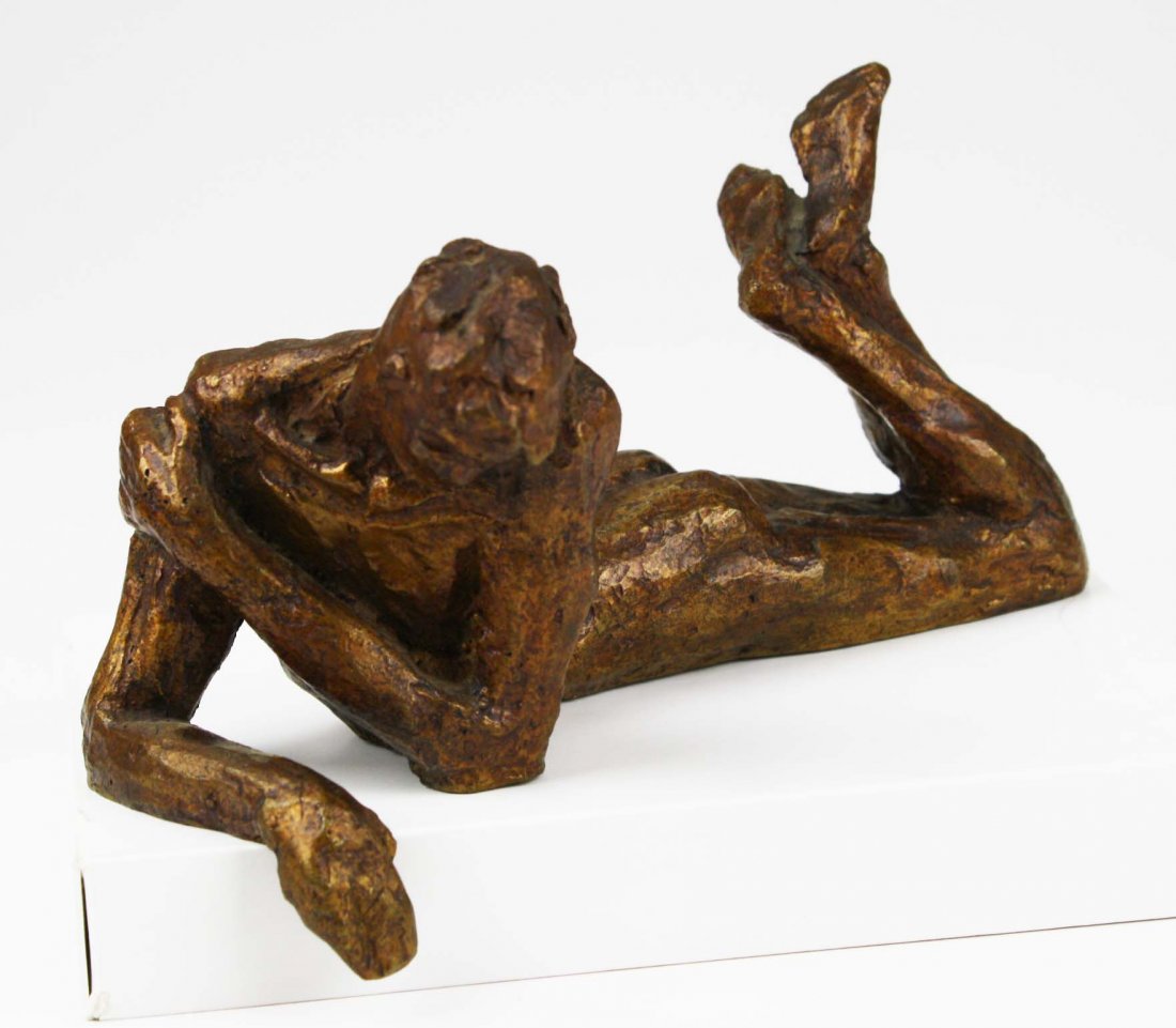 Victor Salmones (1937-1989) signed bronze of man in: Victor Salmones (1937-1989) signed bronze of man in repose, length 8”