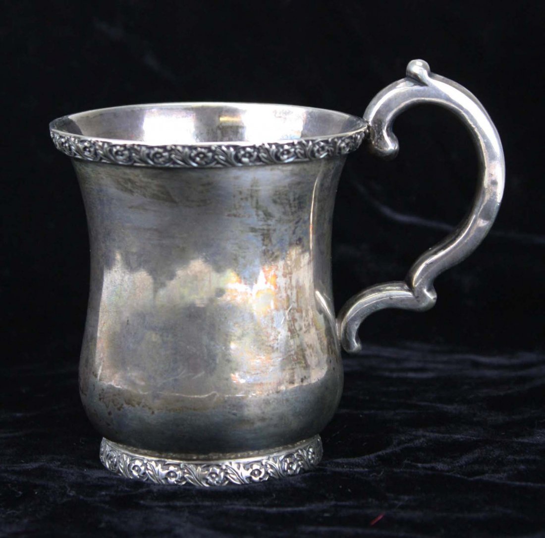 Sterling silver cup by Maltby Kingston Pelletreau: Sterling silver cup by Maltby Kingston Pelletreau (1832-1913) of Southampton New York, son of the silversmith Elias Pelletreau. Marked M. Pelletreau, N-York. Inscribed Rosalie. 4.5 troy oz.
