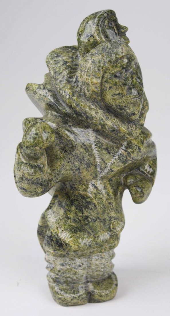 late 20th c Inuit soapstone carving signed Adamie: late 20th c Inuit soapstone carving signed Adamie Sharky, ht 9.5”