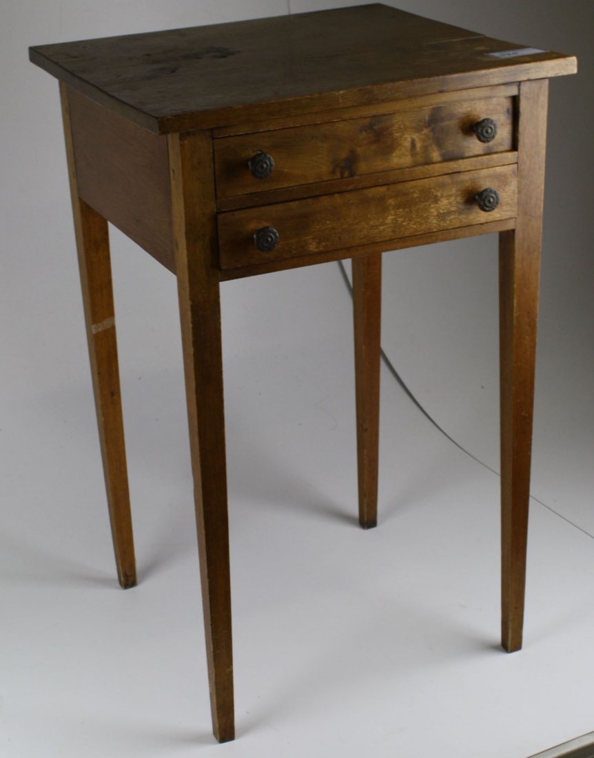 Hepplewhite birch two drawer tapered leg stand.: Hepplewhite birch two drawer tapered leg stand.