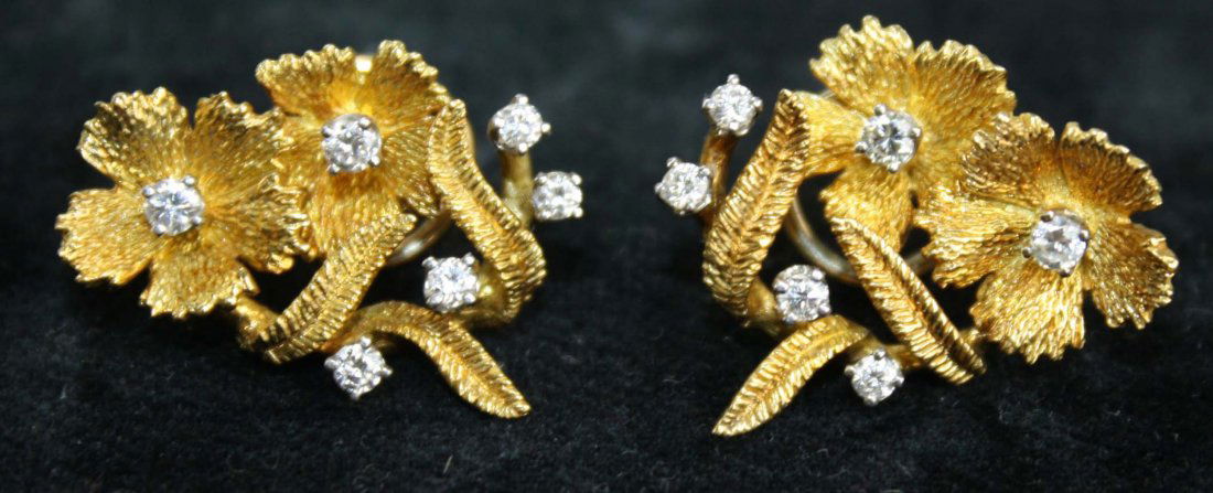 pr of 18k yellow gold & multi- diamond earrings, each (1 of 2)