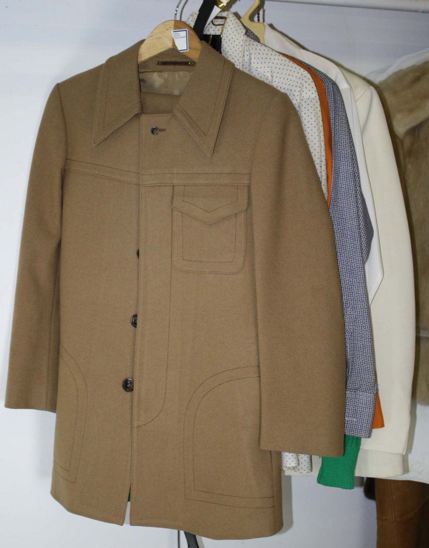 Men's circa 1970 Pierre Cardin camel hair suit approx: Men's circa 1970 Pierre Cardin camel hair suit approx 40 long with three period Pierre cardin shirts and two belts