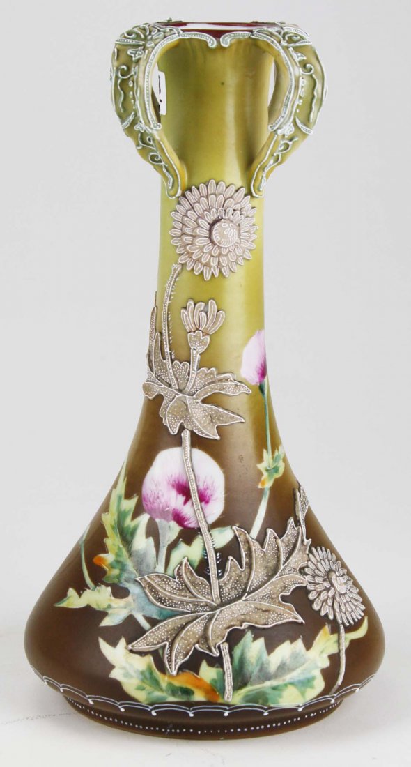 Nippon blue maple leaf mark Art Nouveau Moriage vase (1 of 5)