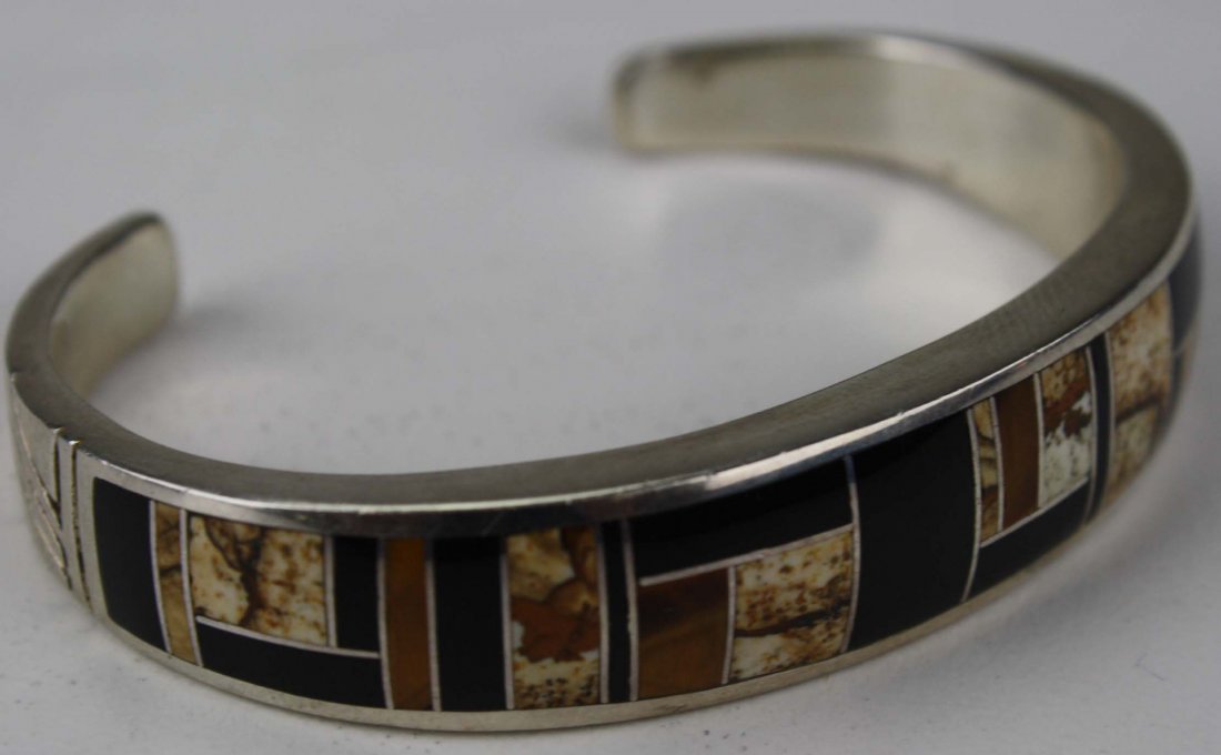 Contemporary Navajo Wayne Etsitty inlaid sterling cuff (1 of 2)