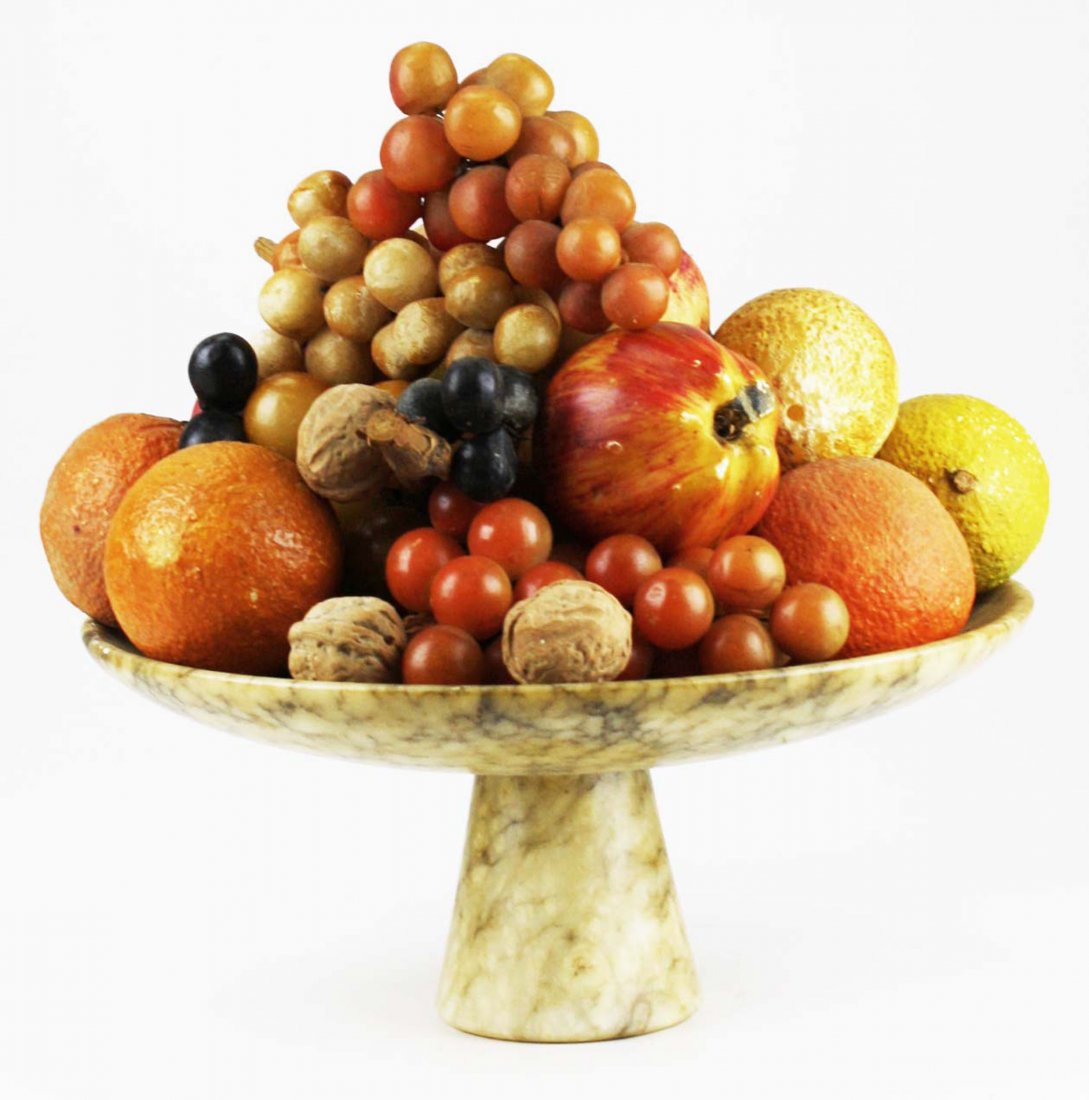 carved stone center bowl with stone fruit & painted (1 of 3)