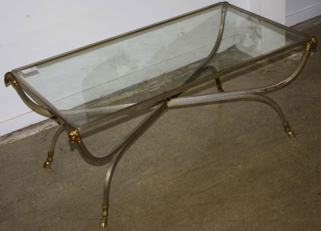 Mid century steel and glass coffee table with brass (1 of 6)