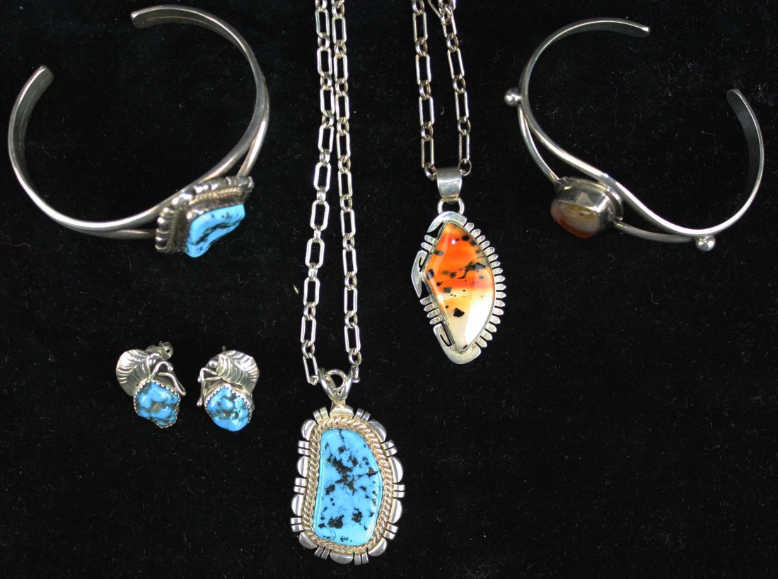 Contemporary Navajo sterling silver & stone cuff (1 of 3)