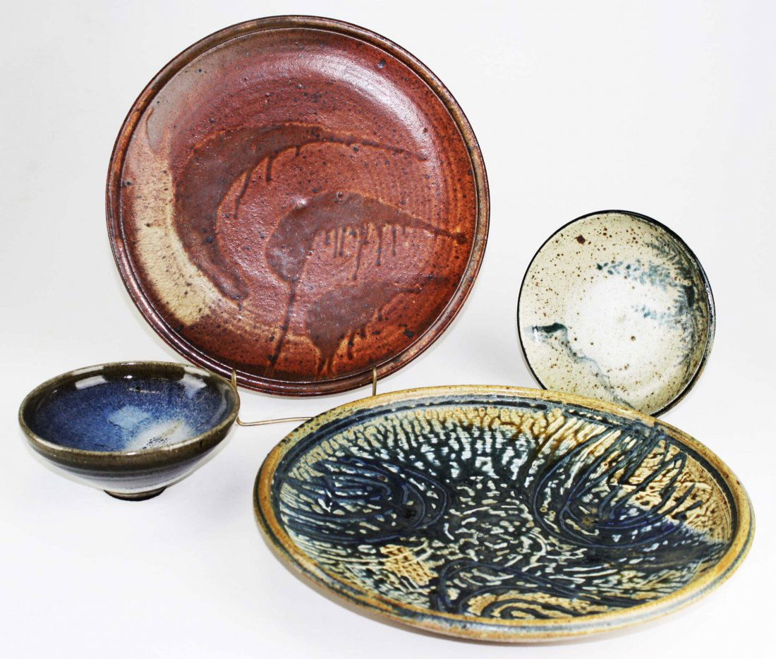 Mid Century studio pottery, 4 pcs, dia 7”- 15” (1 of 5)
