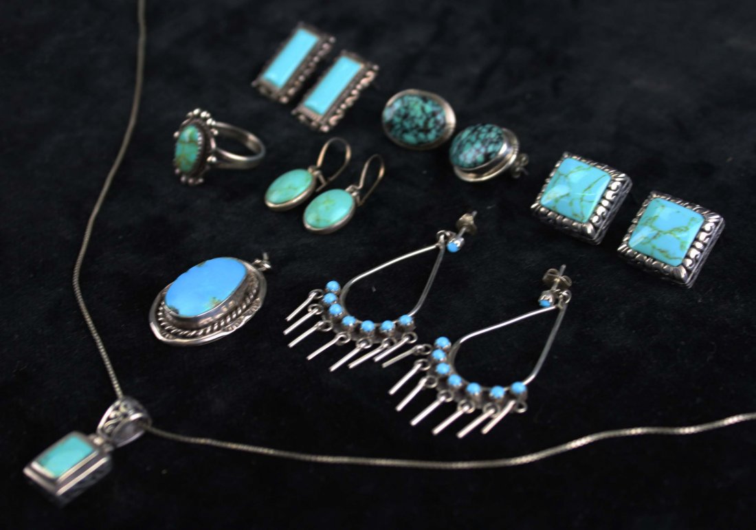Contemporary Navajo silver earrings, pendants, & ring (1 of 1)