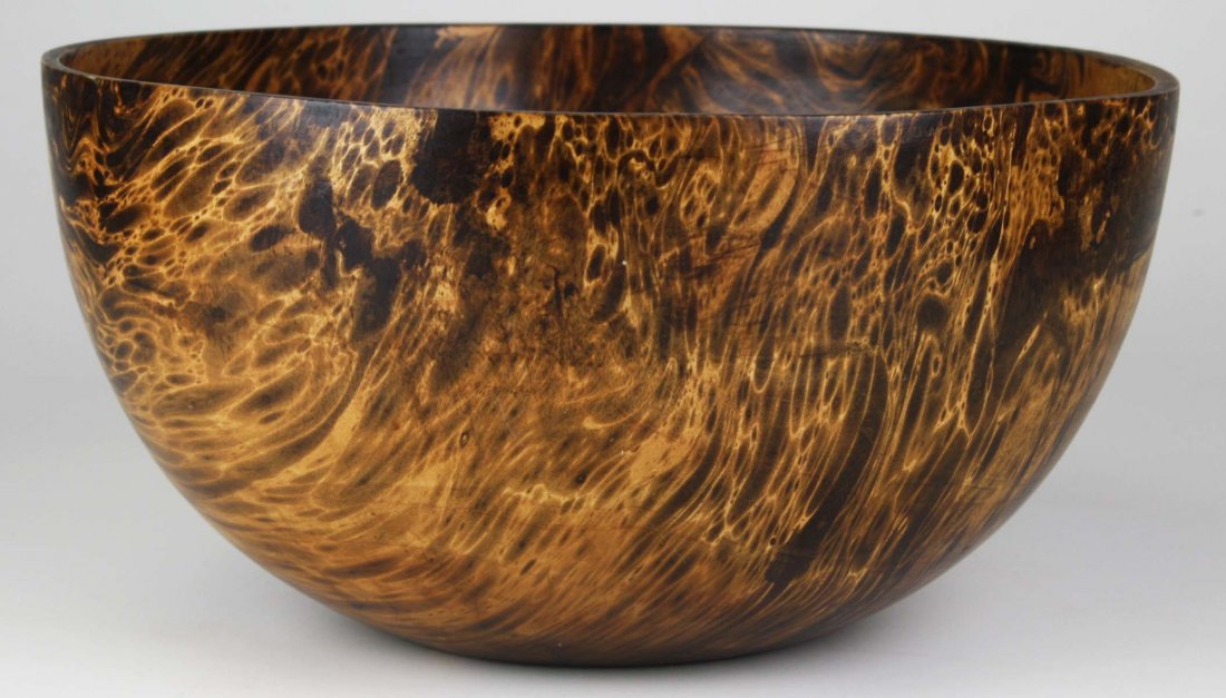 Large 20th c. turned exotic wood treenware round bowl (1 of 4)