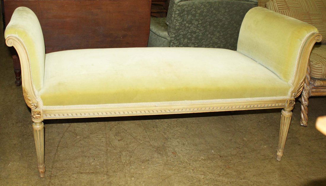 French Provincial style window seat in green velvet (1 of 3)