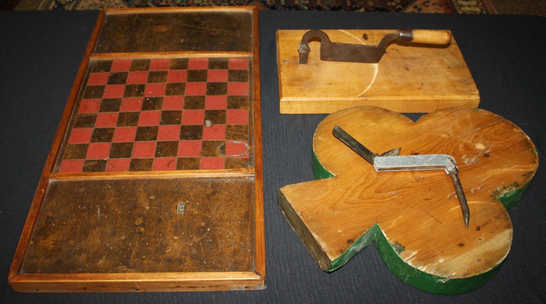 painted game board, tobacco cutter, cutting block, & (1 of 1)