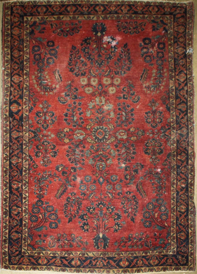 early 20th c Sarouk area rug, minor damaged along edge, (1 of 3)