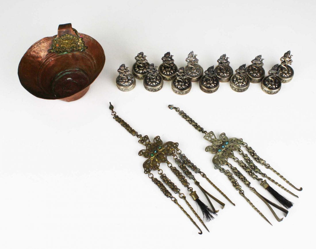 early Chinese brass & copper cup, dia 4.5”, two (1 of 5)