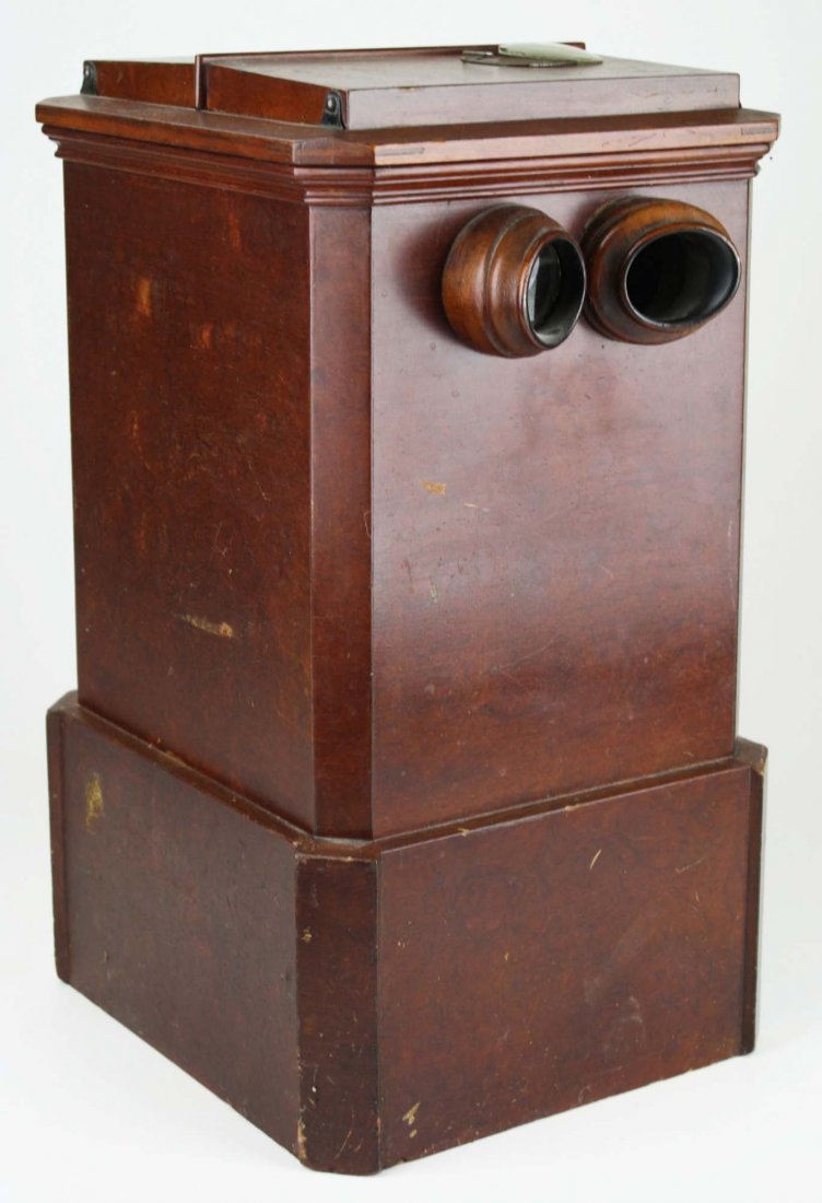 1859 Becker's Patent stereo viewer with rotating: 1859 Becker's Patent stereo viewer with rotating selector, one occular lens loose, appears to be complete, ht 18 inches