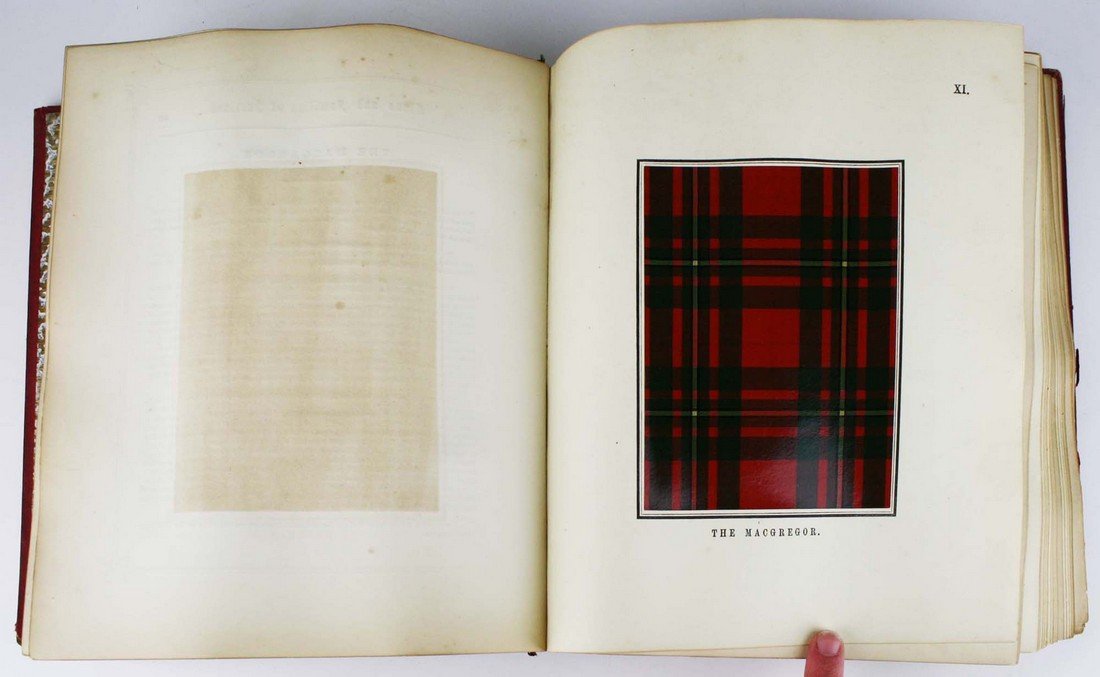 1850 Authenticated Tartans of the Clans & Families of: 1850 Authenticated Tartans of the Clans & Families of Scotland, William & Andrew Smith, machine painted color plates, spine broken, taped