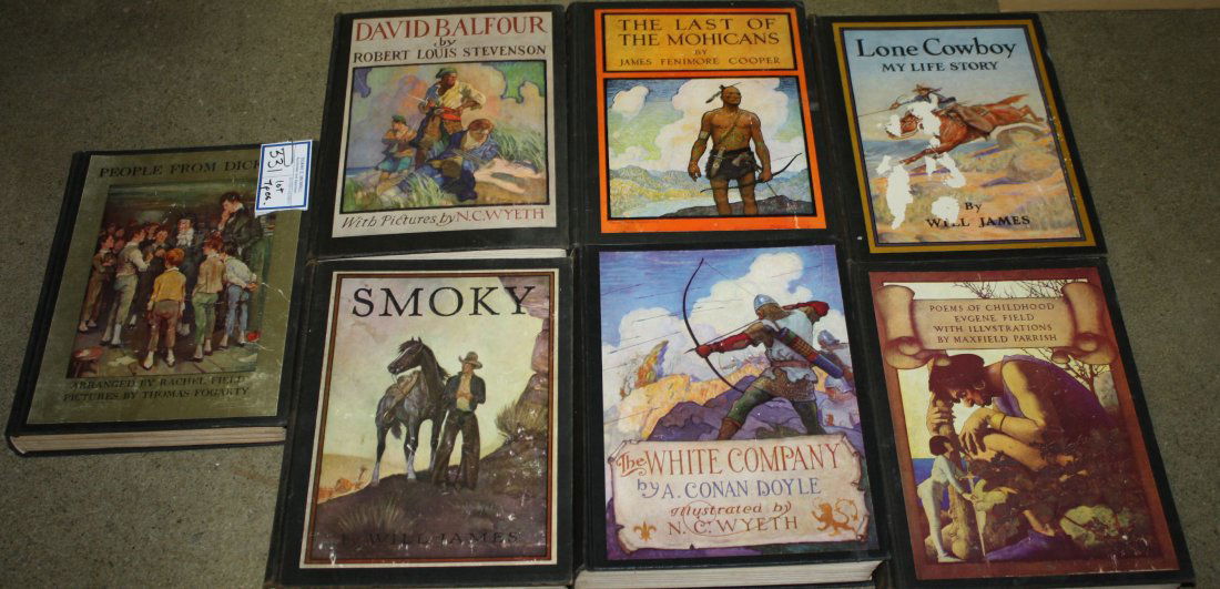 lot of 1920's youth books incl. Maxfield Parrish: N.C. Wyeth, etc. 7 pcs, some with wear to covers