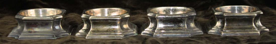 1917 London Richard Comyns sterling silver set of 4: in early 18th c. Colonial Revival style sold by Tiffany & Co. 1" x 2.75" x 2.75" 10.6 troy oz