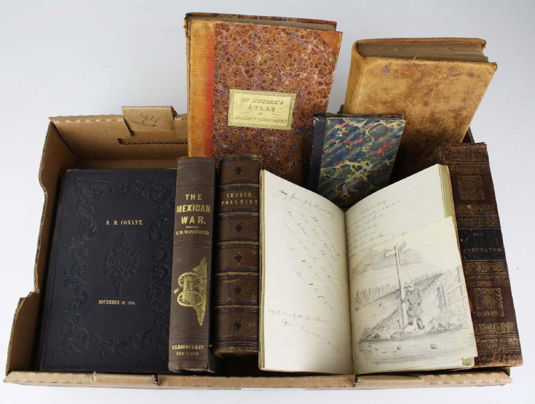 Conant family, W. Cornwall, VT books & 1867 DC journal: including 1841 Atlas of Ancient Geography w/ hand colored maps signed Samuel M Conant Middlebury College