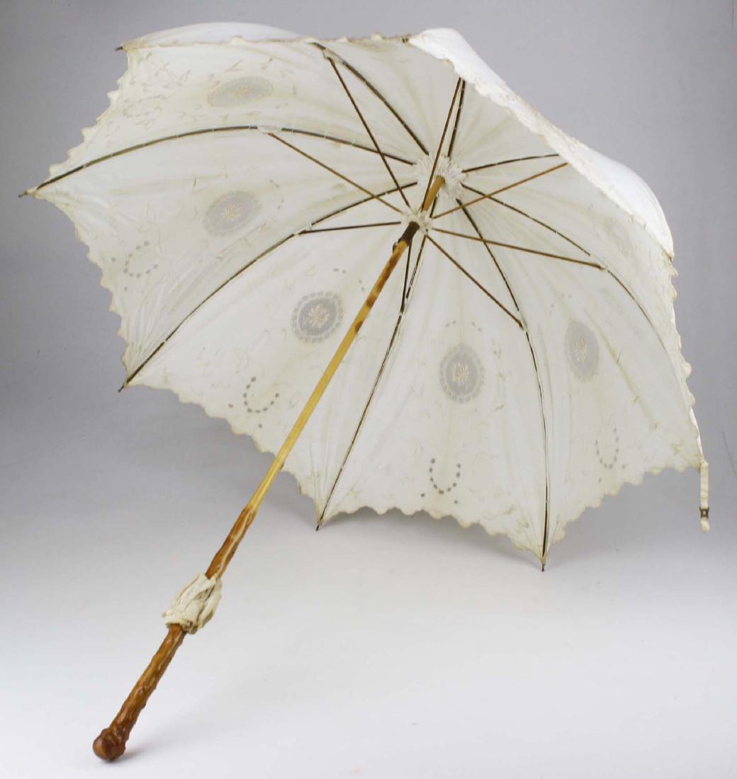 late 19th c. Victorian embroidered white cotton parasol (1 of 8)