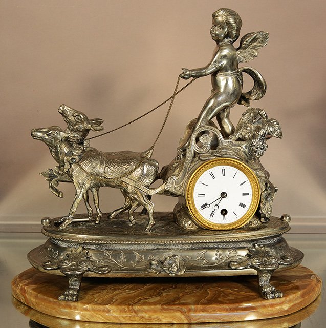 French XIV Style Figural Bronze Mantel Clock (1 of 4)