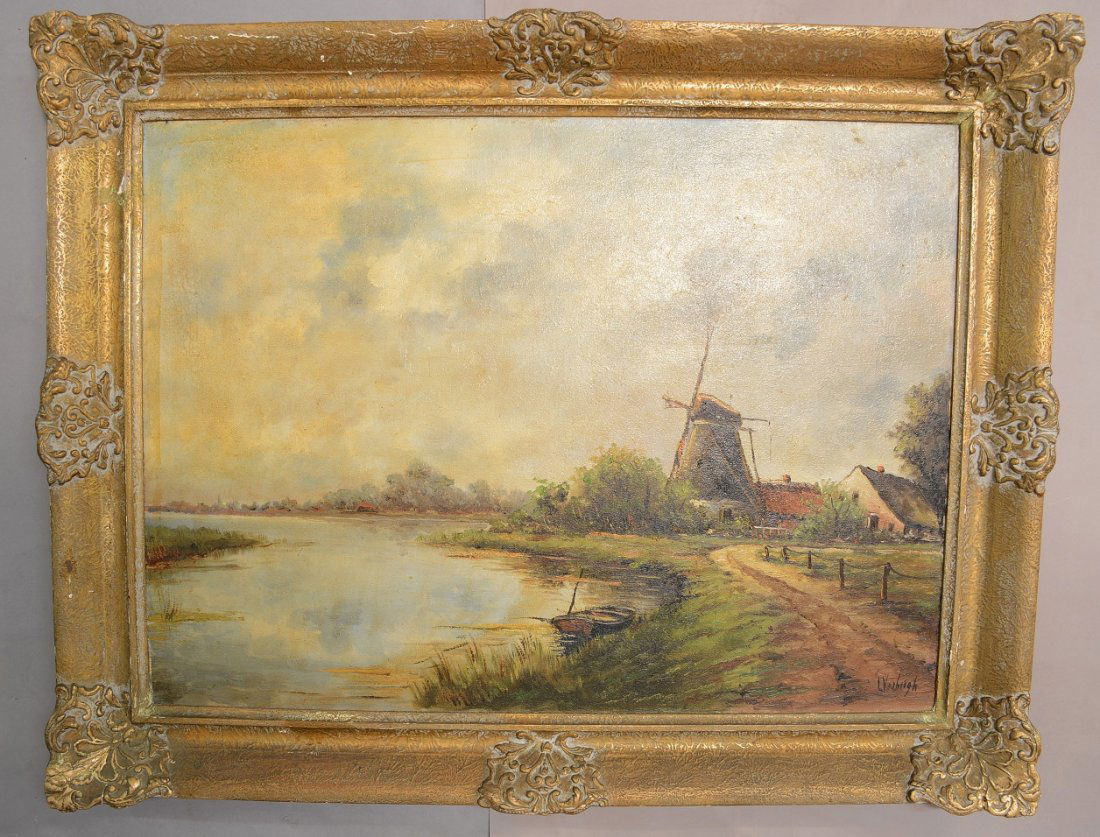 Dutch Windmill Canal Landscape oil on canvas (1 of 3)