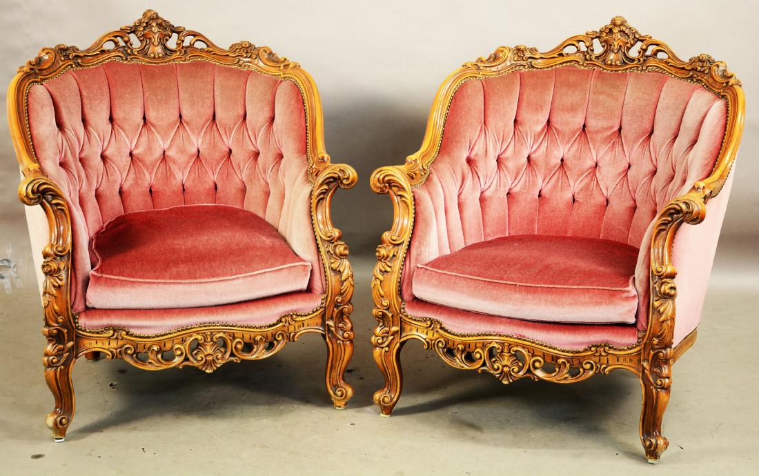 Pair of Rococo Style Arm Chairs: DIMENSIONS 37”t x 32”w DATE Ca. 1950.
