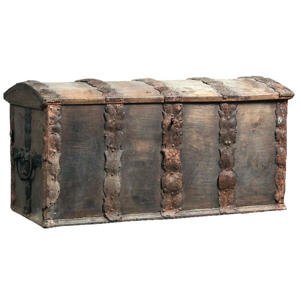Danish Baroque Iron Mounted Oak Dome Top Trunk (1 of 4)