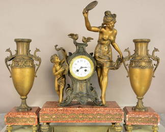 French LXVI Style 3-Piece Figural Clock Set