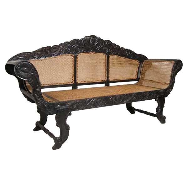 Anglo Indian Caned and Ebony Settee (1 of 2)