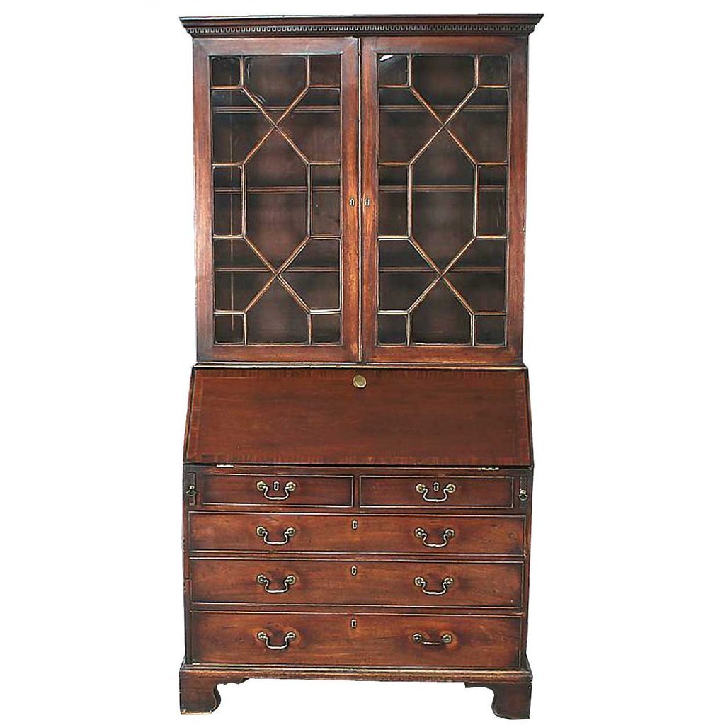 English Chippendale Style Mahogany Bureau Bookcase (1 of 3)
