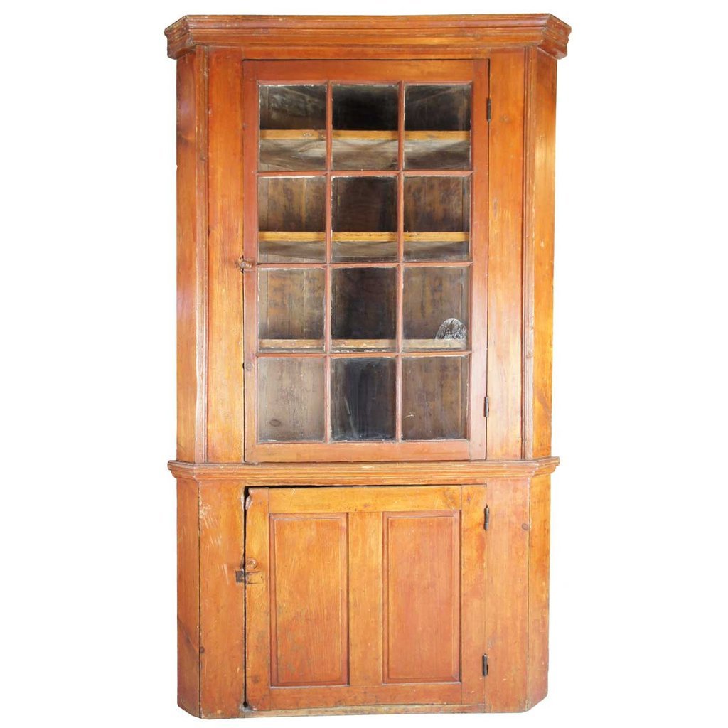 American New York Pine Glazed Door Corner Cupboard (1 of 5)