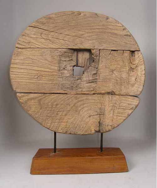 Chinese Wooden Cart Wheel on Stand (1 of 3)