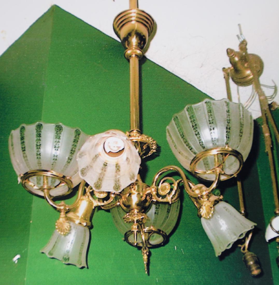 Six Arm Gas & Electric Brass Chandelier (1 of 1)