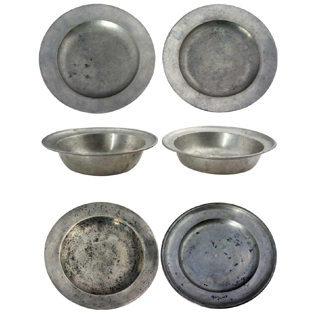 6 Antique Pewter Bowls and Plates (1 of 16)