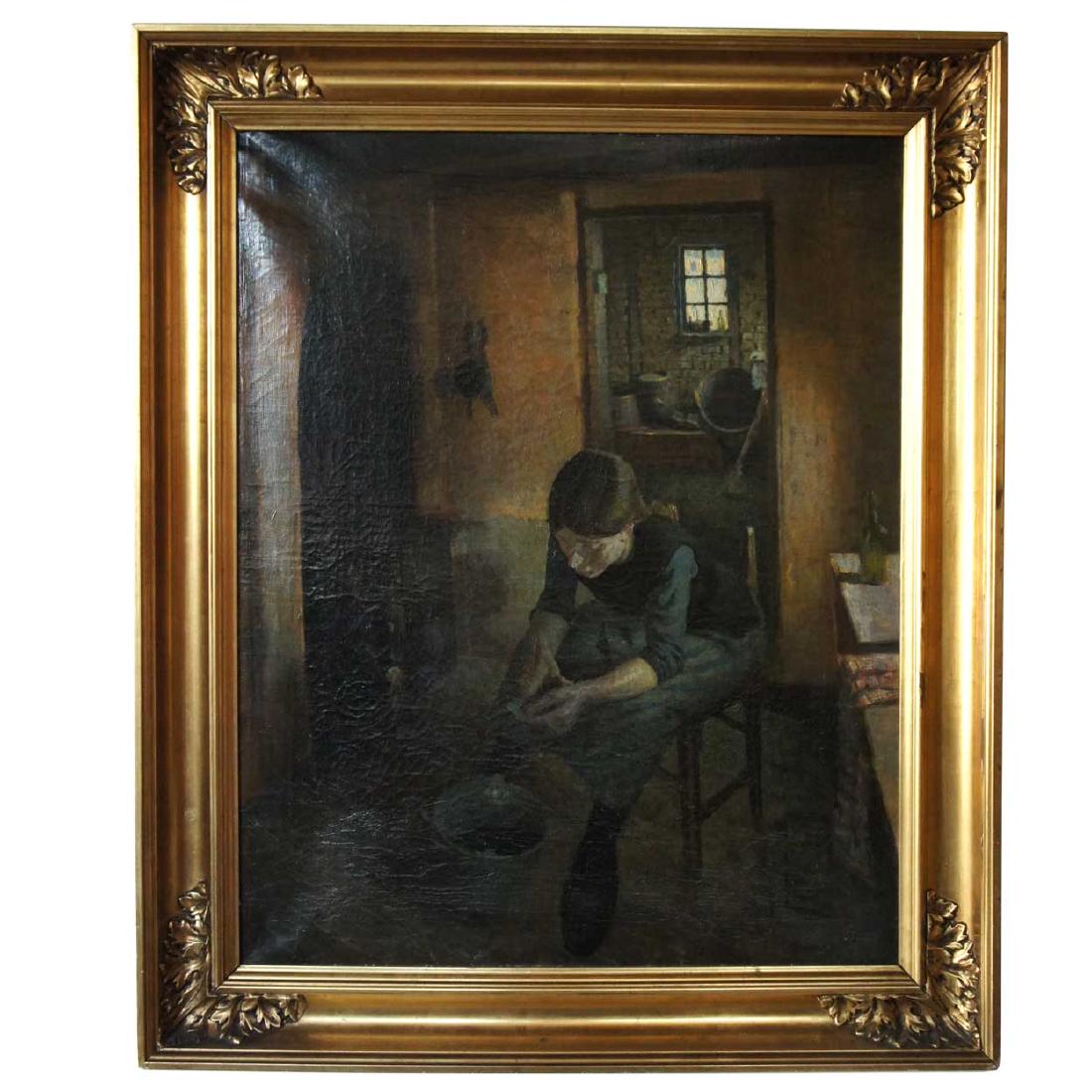 Danish School Oil Painting, Interior with a Girl (1 of 7)